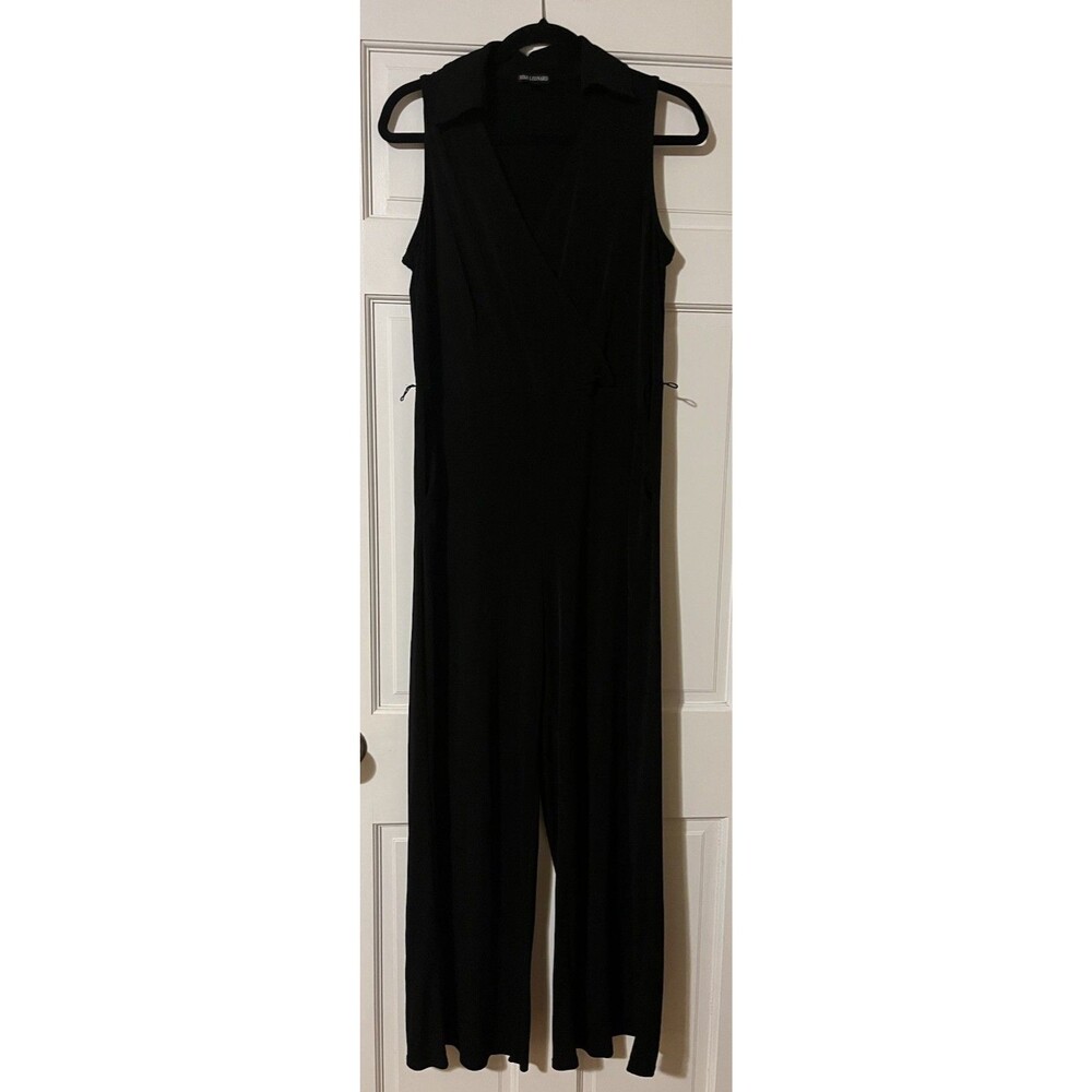 Nina Leonard Black Sleeveless V-Neck Wide-Leg Knit Tie Jumpsuit M